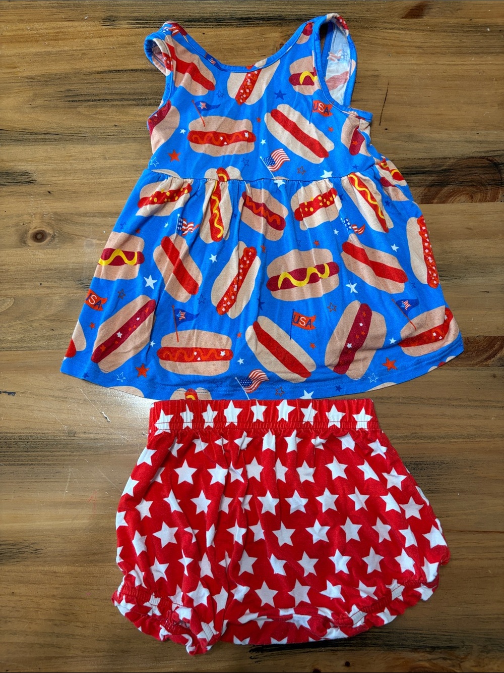 Kiki & Lulu Hot Dog Print with patriotic bloomers - 18-24 months